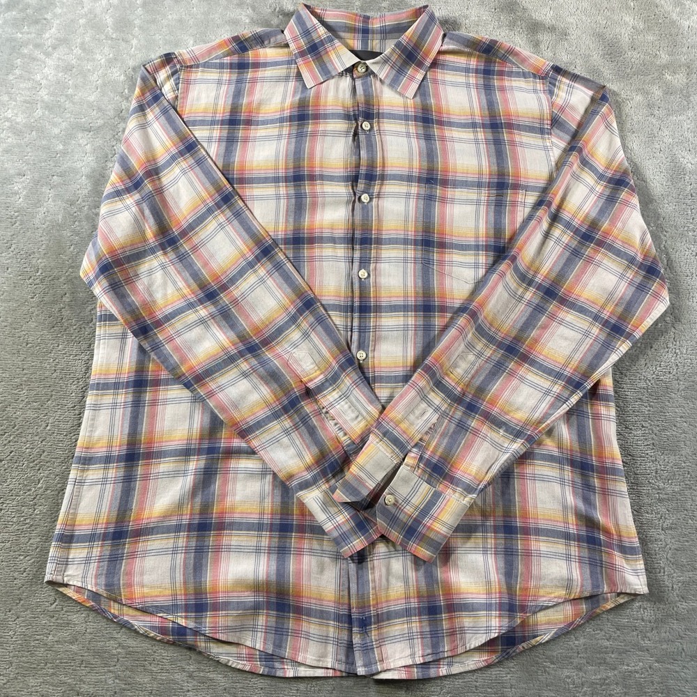 VINCE Shirt Mens Large Plaid‎ Lightweight Office Casual Luxury Preppy Cotton